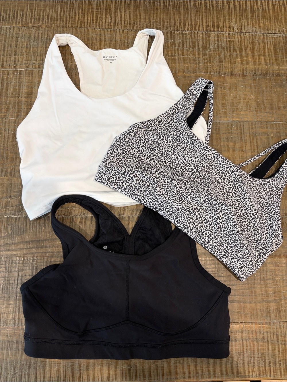 Athleta White, Black & Black-White Sports Bra Trio M